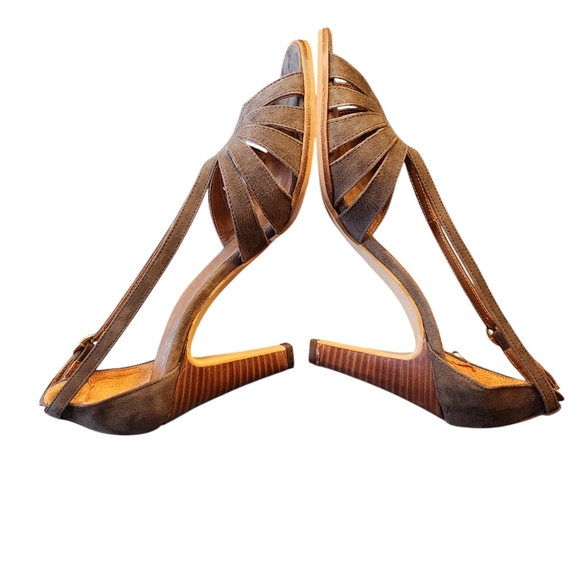 Vintage Nickels Flannel Suede Leather Open Toe Buckle Heels Size 8AA w/Box - Picture 6 of 11